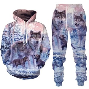 Ensemble sweat à capuche et pantalon imprimé numérique Wolf Rose de qualité supérieure, survêtement décontracté en polaire, logo personnalisé, plusieurs tailles, ensemble sportswear deux pièces - Product Image 2
