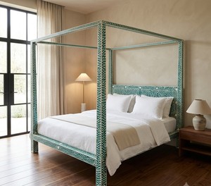 Cama con Dosel Decorativa de Madera, Cama de Piso con Panel Estampado, Muebles para Dormitorio - Product Image 2