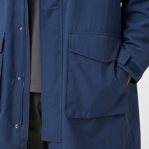 Manteau coupe-vent long à capuche pour homme en nylon, manches longues, imperméable, décontracté, coupe régulière, fermeture éclair, poches, manteau de pluie matelassé - Product Image 5