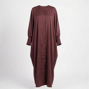 Robe longue en soie brillante à manches longues, design Abaya, tendance florale, nouvelle mode islamique modeste, robe élégante, vêtements en gros - Product Image 1