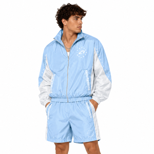 Ensemble short coupe-vent en nylon pastel personnalisé Y2K Streetwear, survêtement léger d'été, broderie OEM, logo, sweats à capuche pour hommes - Product Image 1