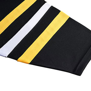 Camiseta de Hockey sobre Hielo Personalizada para Hombre, Negra, Amarilla y Blanca a Rayas, Manga Larga, Sublimada, Absorbente de Humedad, Corte Regular, Talla Adulto - Product Image 5