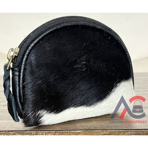 Real Handmade Hair on Hide Fur Leather Coin Change Purse Oval Credit Card Holder Case Western Stylish Cute <b>Small</b> Oval <b>Wallet</b> - Product Image 1