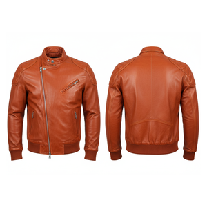 Chaqueta de Motociclista de Cuero Genuino Negro para Hombre, Cuello Alto, Cierre de Cremallera, Hombros Acolchados, Estilo Moto Biker - Product Image 5