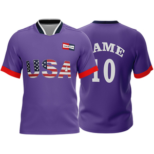 Camiseta de Fútbol de EE. UU. para Hombre, Cuello en V, Manga Corta, Azul Marino y Rojo, Sublimada, Absorbe la Humedad, Ropa Deportiva de la Mejor Calidad con OEM ODM - Product Image 5