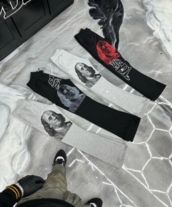<b>Men's</b> Black Grey Graphic Sweatpants Cotton <b>Elastic</b> <b>Waist</b> Drawstring Street Style <b>Trousers</b> - Product Image 2