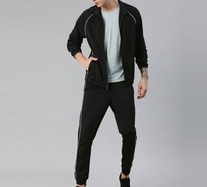 Ensemble de survêtement noir pour homme, manches longues, fermeture éclair, couleur unie, col montant, style sportif, respirant, coupe régulière, pour l'automne - Product Image 6