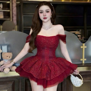 Vestidos de seda para mujer, estilo princesa, con encaje y pliegues, cintura natural, ajuste ceñido, sin tirantes, de gasa, casuales, lavables, precio de fábrica, personalizados - Product Image 5