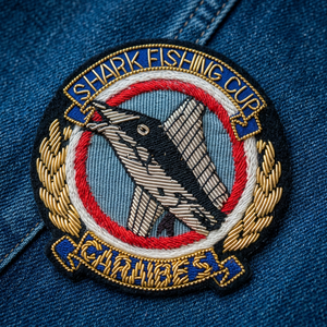 Patch brodé Shark Fishing Cup Charleston, rond, à coudre, style badge en tissu, applique pour vêtement - Product Image 6