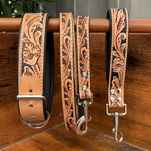 Collar de perro de lujo de cuero con herramientas manuales personalizado de los fabricantes, conjuntos de collar de correa de cuero genuino para perros y gatos - Product Image 6