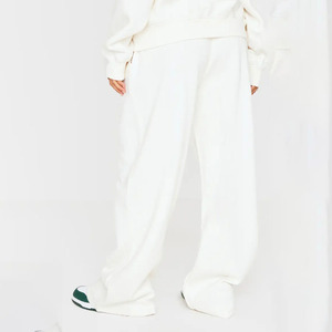 2026 Breathable Women's <b>White</b> Knitted <b>2</b>-<b>Piece</b> Casual <b>Set</b> Full Sleeve Loose Fit O-Neck Top Wide Leg Pants Solid Color Fleece <b>Set</b> - Product Image 6