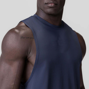 Camiseta sin mangas de punto para hombre, color azul marino, cuello redondo, estilo casual, transpirable, de poliéster - Product Image 6