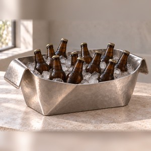 Cubo de Acero Inoxidable Martillado a Mano para Cerveza, Capacidad para Doce Botellas, Cubo de Hielo SS304, Enfriador de Bebidas Grande para Fiestas - Product Image 1