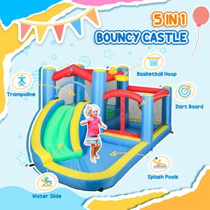 Scivolo d'Acqua Gonfiabile con Soffiatore da 550W, Grande Trampolino, Piscina con Spruzzi, Canestro da Basket, Freccette, Attrezzature per Divertimento Acquatico - Product Image 4