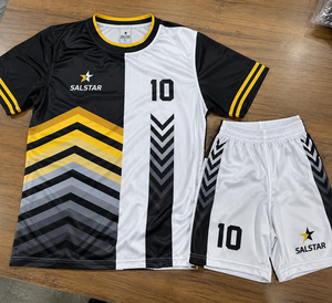 Ensemble de maillot de football Salstar pour homme, manches courtes, noir, blanc, jaune, imprimé géométrique, polyester respirant, uniforme adulte, toutes saisons - Product Image 5