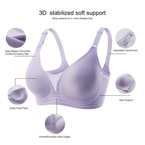 Sujetador sin aros para mujer, copa 3/4, tirantes ajustables, espalda en Y, cierre de tres corchetes, transpirable, de elastano/nailon, color liso, todo tipo - Product Image 5