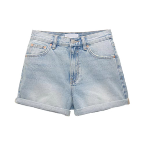Custom Women Vintage Sexy Casual Summer Straight <b>Denim</b> Shorts High Waist Button Fly <b>Stretch</b> 100% Cotton OEM Wholesale Services - Product Image 1