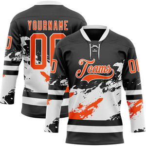 Maillot de hockey sur glace pour équipes, col en V, manches trois quarts, nom et numéro personnalisés, sublimé, 100 % polyester, vêtement anti-humidité - Product Image 4