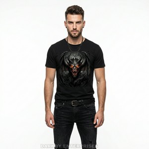 Camiseta Gris Personalizada para Hombre con Estampado Gráfico de Luna Roja y Murciélago, Fabricante Mayorista OEM, Camiseta de Algodón de Alta Calidad para Hombre - Product Image 6