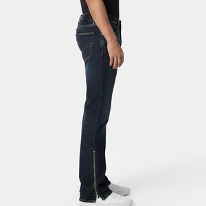 Men's Dark Blue Straight Fit Denim <b>Jeans</b> With Side Zipper Casual Style Mid Waist <b>Button</b> <b>Fly</b> 100 Cotton Stonewashed - Product Image 3