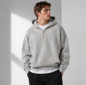 Custom Regular Fit Half <b>Zip</b> Hoodie 100% Cotton Heavyweight Fleece Eco-Friendly Pullover Sweatshirt for Men & Women OEM ODM - Product Image 2