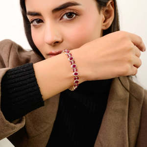 14k Gold Vintage Style Natural <b>Ruby</b> & Diamond Statement <b>Bracelet</b> 12.57 Ct - Product Image 6
