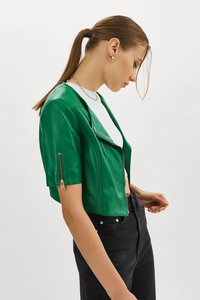 Cropped Waterproof Breathable Eco-Friendly <b>Biker</b> <b>Jacket</b> for Women Genuine Sheepskin <b>Leather</b> Motorcycle <b>Jacket</b> From Pakistan - Product Image 3