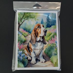 Cartes de vœux fantaisistes Basset Hound Spring Garden Pack de 8 A7 Taille 5x7 Cartes vierges avec enveloppes - Product Image 3