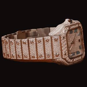 Reloj de Lujo con Diamantes Moissanite en Oro Rosa, Esfera Completamente Adornada, Números Romanos, Movimiento de Cuarzo ETA, Estilo Hip Hop, Personalizado - Product Image 5