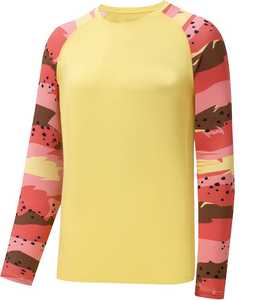 <b>Men's</b> Breathable Full Sleeve Rash Guard Adult <b>Swim</b> <b>Top</b> Yellow with Colorful Print UPF50+ Anti UV Protection - Product Image 1