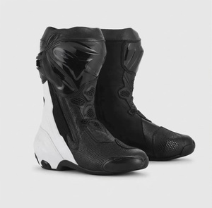 Premium Black White Genuine Leather Motorcycle Racing Boots Protective Motorbike Riding Shoes - Product Image 1