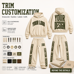Ensemble de survêtement baggy deux pièces avec logo brodé personnalisé, pantalon de jogging à jambe large avec revers, en molleton brossé, fournisseur en gros - Product Image 5