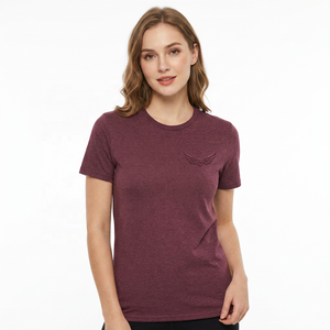 Men's Maroon Embossed Wing Logo Short Sleeve Cotton <b>T</b>-<b>Shirt</b> Regular Fit O-Neck Casual Jersey Knit - Product Image 4