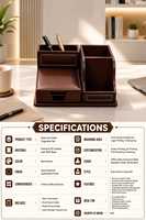 Organisateur de bureau en cuir PU de luxe avec horloge, calculatrice et porte-stylos, accessoires de bureau exécutifs, organisateur de table multi-usage