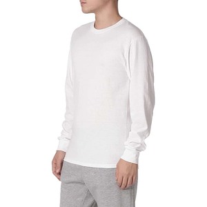 T-shirt en coton blanc à manches longues pour homme, col rond, coupe classique, décontracté, tricoté, couleur unie, design simple - Product Image 3