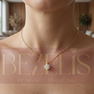 Pendentif solitaire Bezelis N37 à six griffes avec diamant brillant de laboratoire, certifié IGI, en or massif 14K, collier en or rose avec chaîne câble - Product Image 5