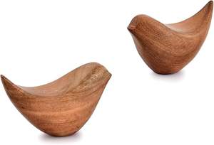 Ensemble de statues d'oiseaux abstraites en bois faites à la main, décoration minimaliste, finition naturelle, intérieur moderne, accent décoratif pour étagère de salon - Product Image 5