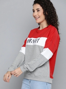 Sudadera de Mujer con Bloques de Color, Cuello Redondo, Manga Larga, Mezcla de Algodón, Top Informal Transpirable para Otoño, con Estampado de Letras en la Parte Delantera - Product Image 4