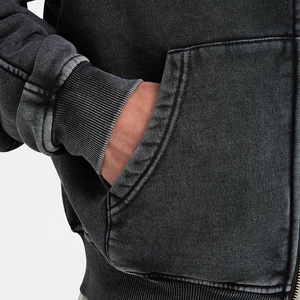 Sudadera con capucha para hombre de peso pesado, con lavado ácido y efecto vintage, con cremallera completa, de algodón premium, personalizable con logotipo, parte superior de chándal. - Product Image 6