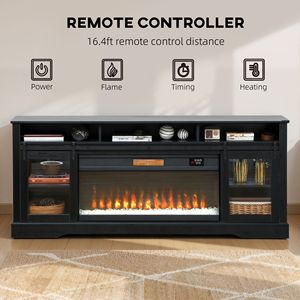 Mobile TV Nero Personalizzabile con Camino Elettrico e Armadietti Laterali con Vano Aperto per TV fino a 80 Pollici - Product Image 6