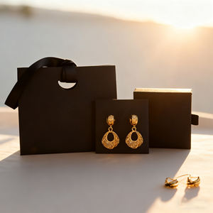 Boîte de rangement carrée de luxe trois-en-un avec logo personnalisé, design personnalisé, collier, bague, boucles d'oreilles, bijoux, sac en carton avec ruban, sac à main coulissant - Product Image 3