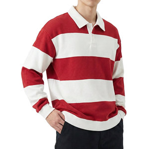 เสื้อโปโลรักบี้ลายทางปรับแต่งได้ แขนยาว ทรงโอเวอร์ไซส์ ผ้าคอตตอนเจอร์ซีย์ ไหล่ตก ปลายแขนริบ ขายส่งเสื้อโปโล - Product Image 1