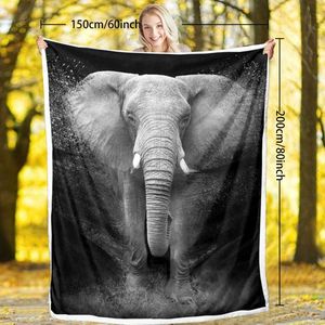 Coperta in pile sherpa stampata 3D con elefanti, morbida e accogliente, nera con elefanti galattici, regalo per donne e adulti, calda, 5 kg, per divano, letto - Product Image 6