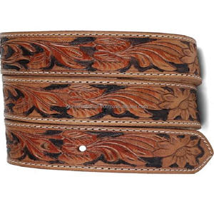 Cinturón de cuero occidental tallado a mano con diseño de hoja de vaquero, cinturón de herramientas con botón de presión ajustable para cierre de bucle, de lujo - Product Image 3