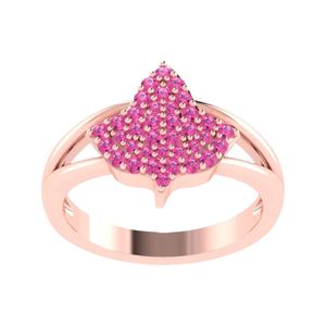 Bague en argent sterling plaqué or rose avec feuille de cristal rose pour femme, bijou élégant et tendance, bague statement, accessoire cadeau - Product Image 1