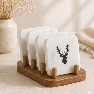 Natural Marble Wood Coaster Luxury Handmade Cup Holder Dining Kitchen <b>Table</b> <b>Protector</b> Elegant Unique Decorative Style - Product Image 3