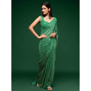 Lovely Mint Green Lentejuelas Georgette Party Wear Saree - Product Image 1