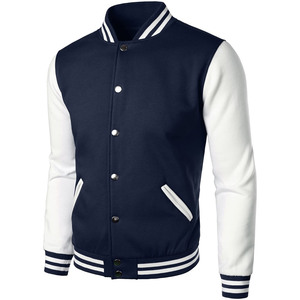 <b>Men's</b> Navy <b>White</b> Varsity <b>Jacket</b> Regular Sleeve Turn-down Collar Button Closure Preppy Style Autumn Wear - Product Image 4