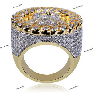 Moissanite Rhodium Plated <b>Ring</b> With Face Design Hip Hop Fashion <b>Ring</b> Brilliant Pave Setting Bold <b>Statement</b> Jewelry For Men - Product Image 4