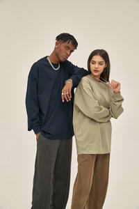 เสื้อสเวตเตอร์คอกลมทรงโอเวอร์ไซส์สำหรับผู้ชาย สีพื้น ผ้าฝ้ายถัก 100% สวมใส่สบายๆ ในฤดูใบไม้ร่วง ทรงปกติ - Product Image 3